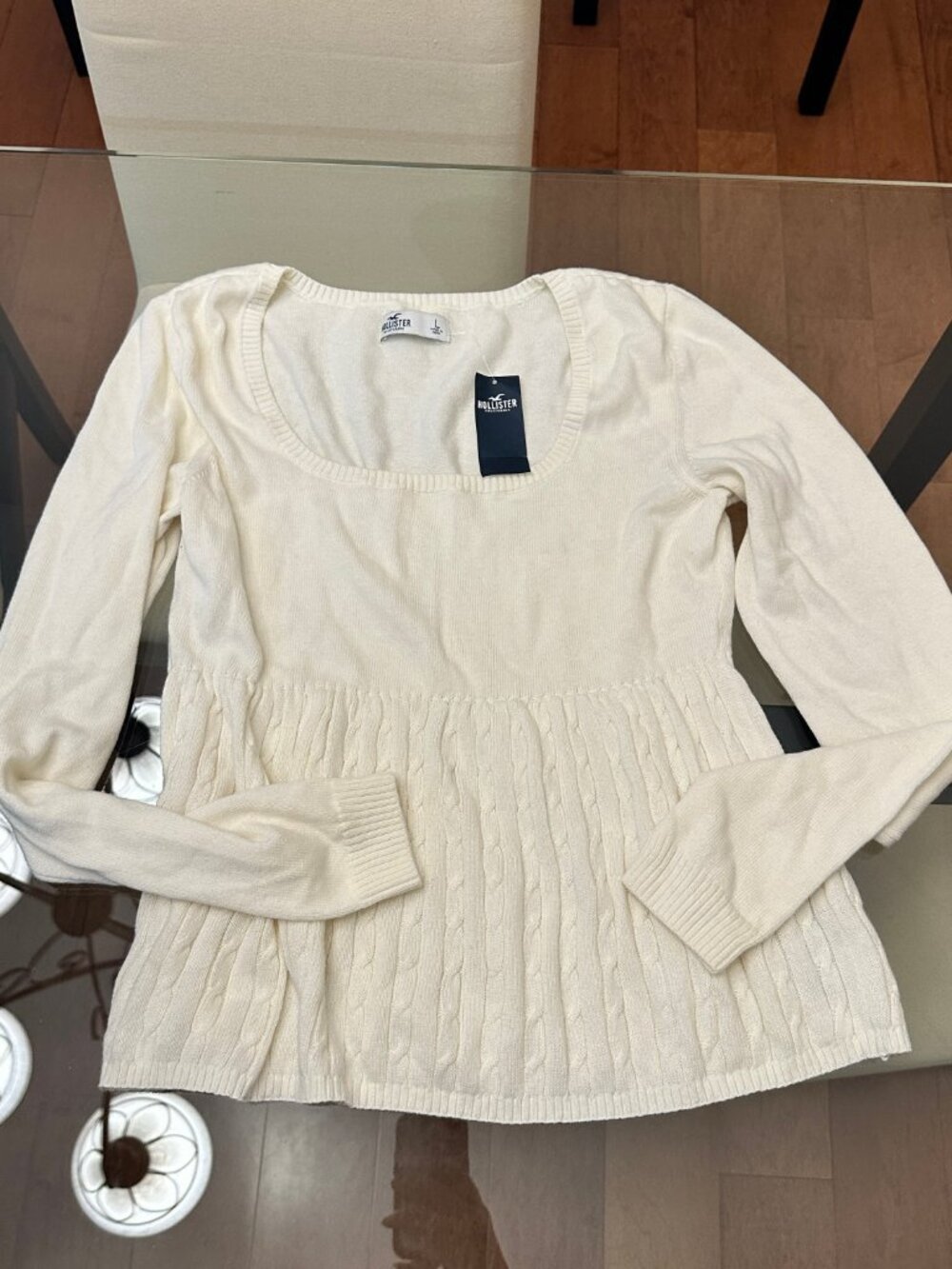Y2K Hollister Babydoll Cable Knit Sweater Cream Large NWT